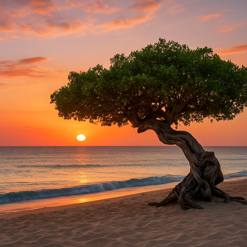 Sunset at Eagle Beach Under the Divi-Divi Trees — Oranjestad, Aruba