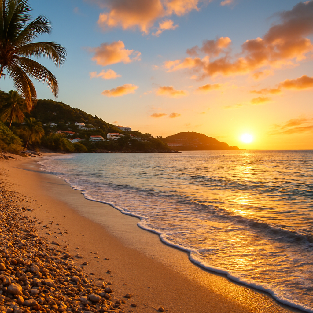 Sunset at Shell Beach with a cocktail from Do Brazil — St. Barts, Saint Barthélemy