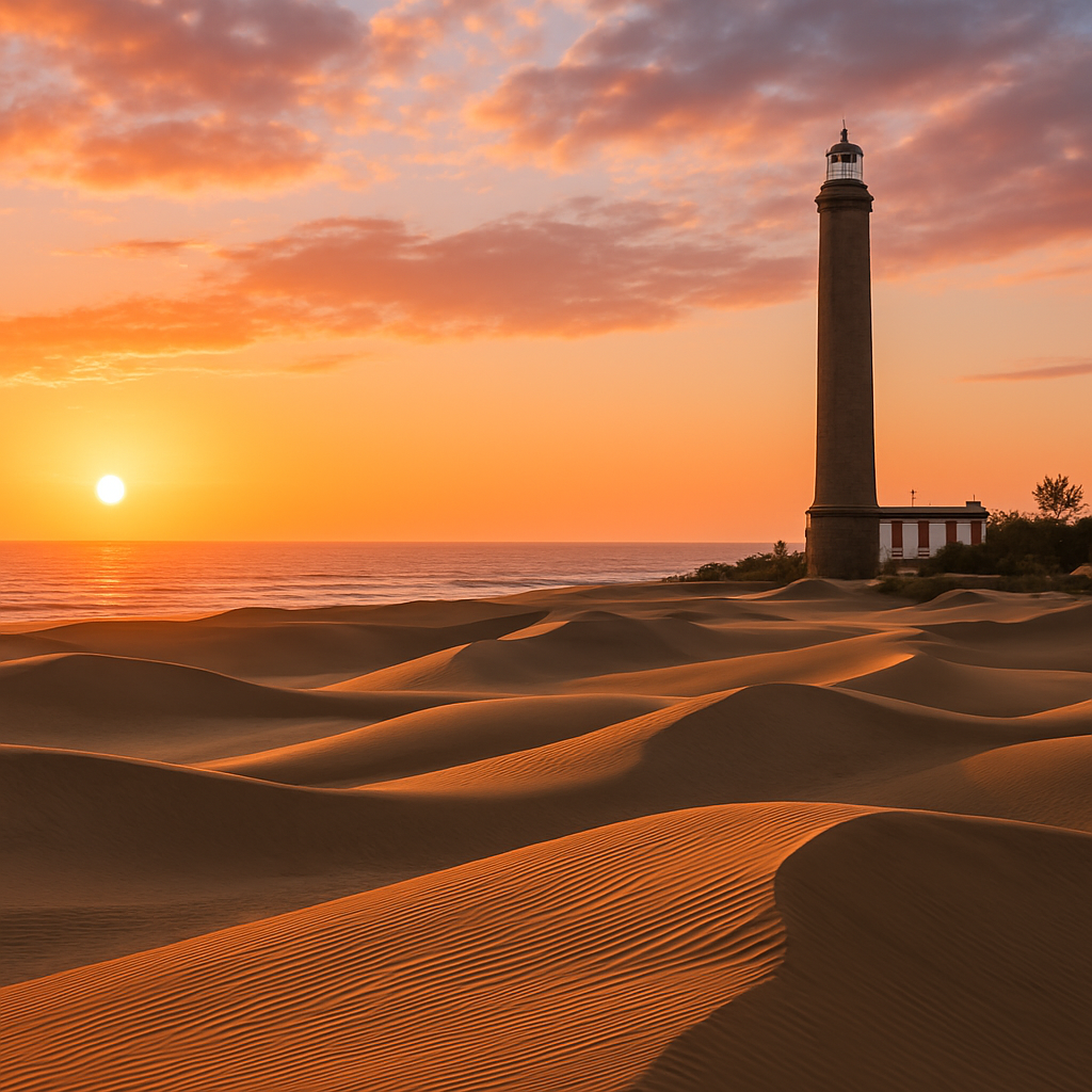 Sunset Walk Across the Dunes to the Faro — Maspalomas, Spain