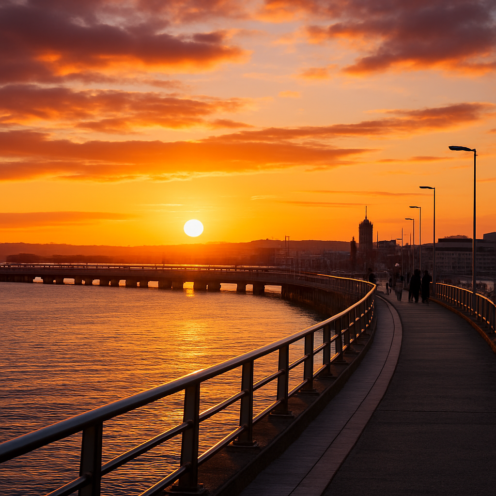 Walk the Bay Barrage at Sunset — Cardiff, United Kingdom