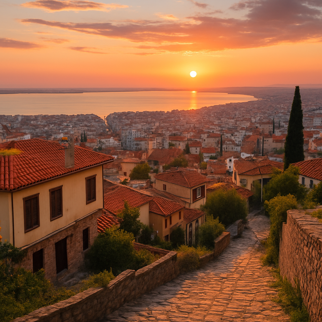 Ano Poli at Golden Hour with a Carafe of Tsipouro — Thessaloniki, Greece