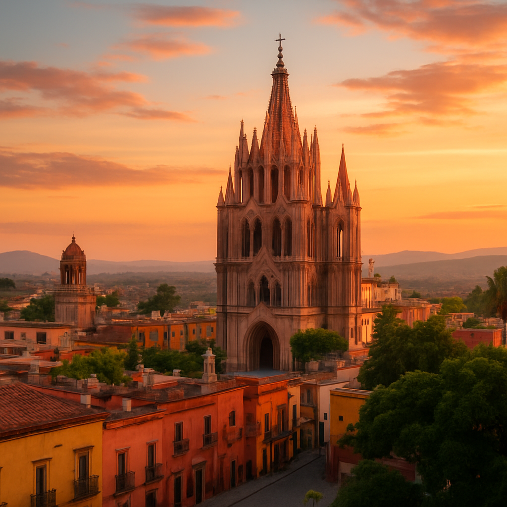 La Parroquia at Sunset from El Jardín — San Miguel de Allende, Mexico