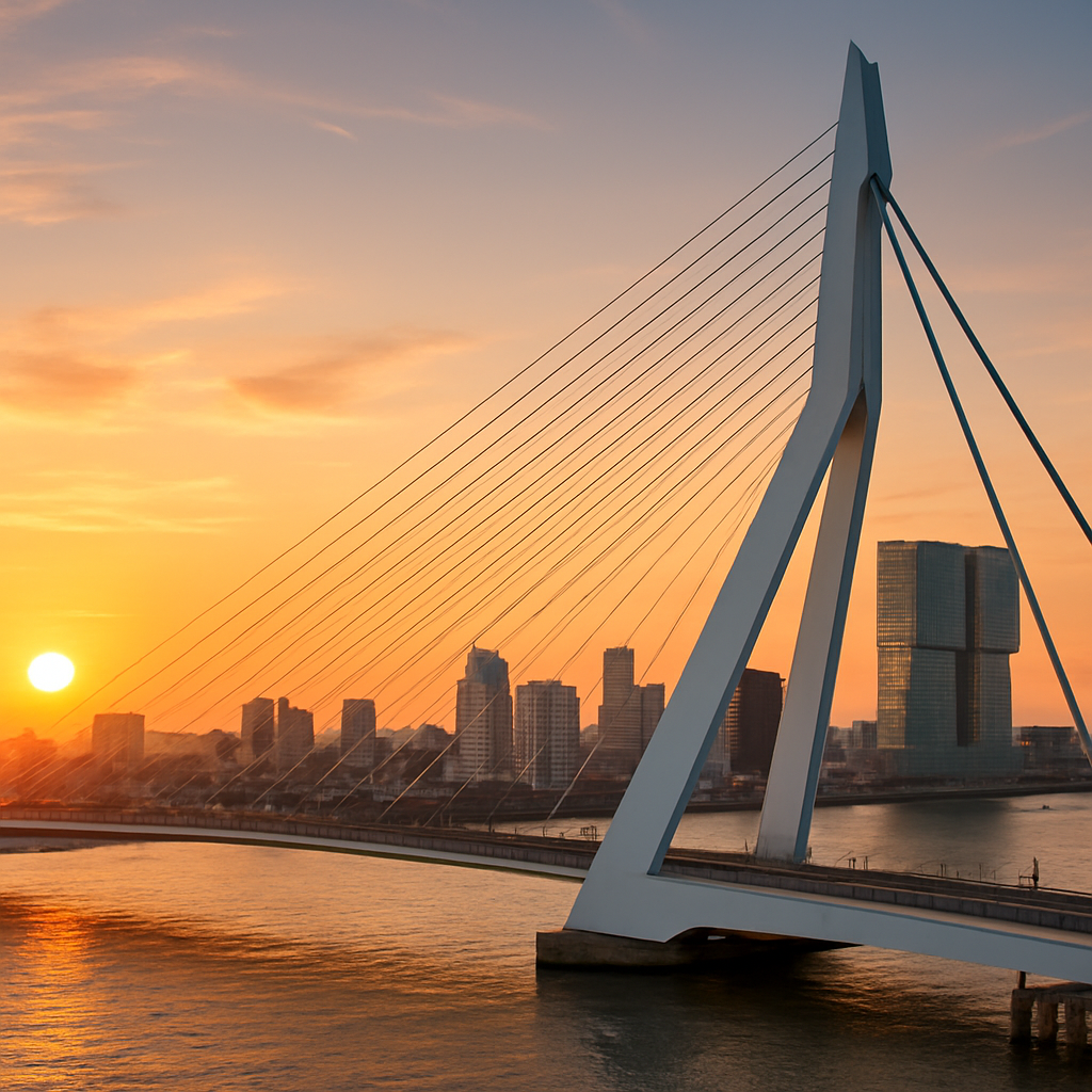 Cross the Erasmusbrug at Golden Hour — Rotterdam, Netherlands