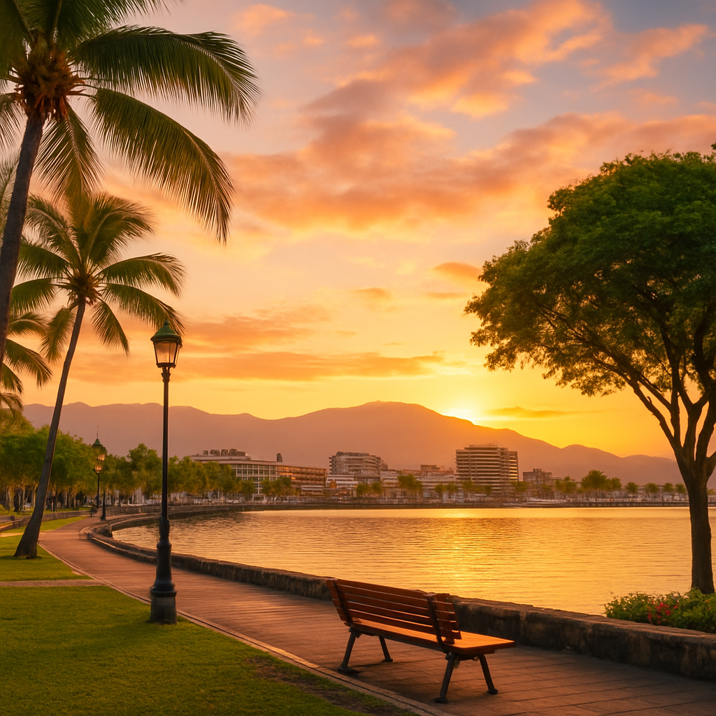 Sunset on the Jardins de Paofai Promenade — Papeete, French Polynesia