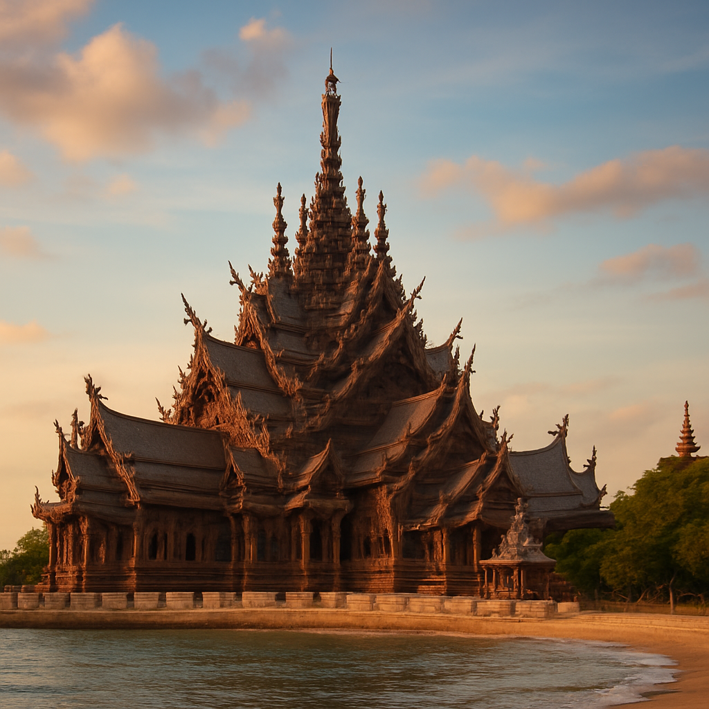 The Sanctuary of Truth at golden hour — Pattaya, Thailand