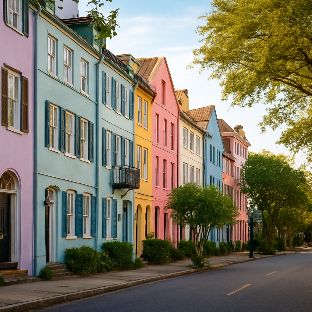 Walk Rainbow Row to The Battery at Golden Hour — Charleston, United States
