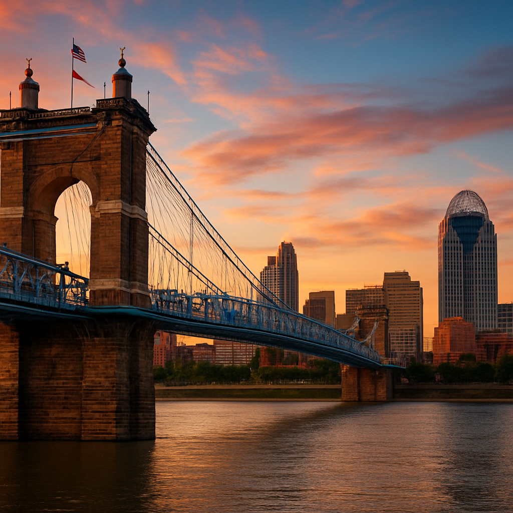 The Roebling Bridge Walk at Sunset — Cincinnati, United States