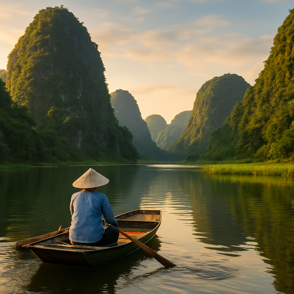 A Sampan Through Ninh Binh's Karst Caves — Hanoi, Vietnam