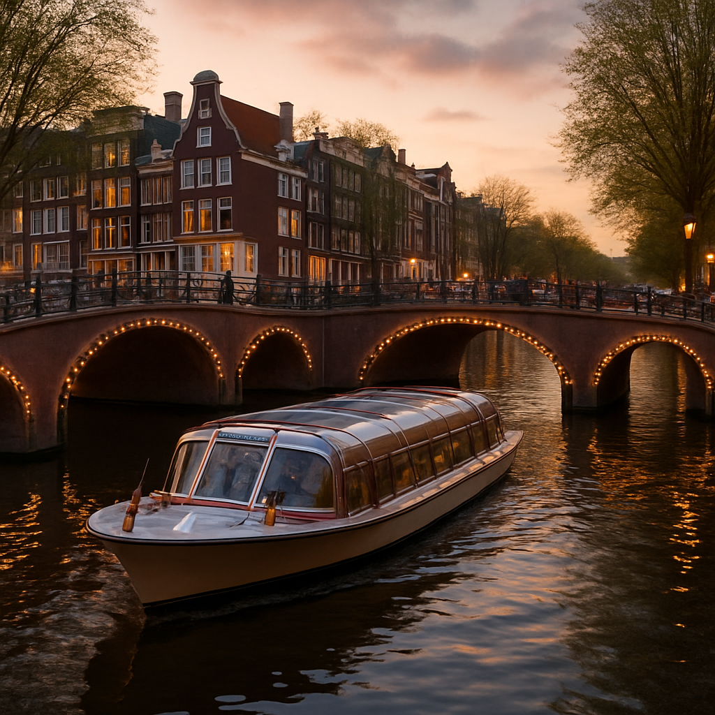 Canal Boat Tour at Dusk — Amsterdam, Netherlands