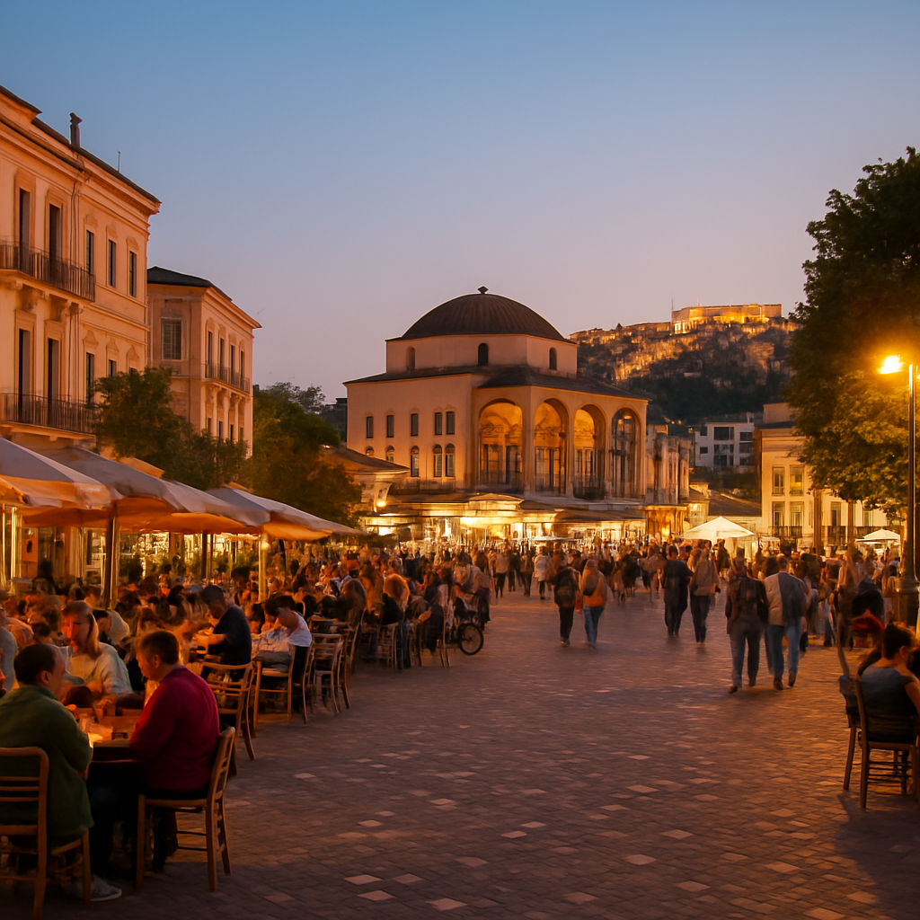 Plateia Avdi After Dark — Athens, Greece