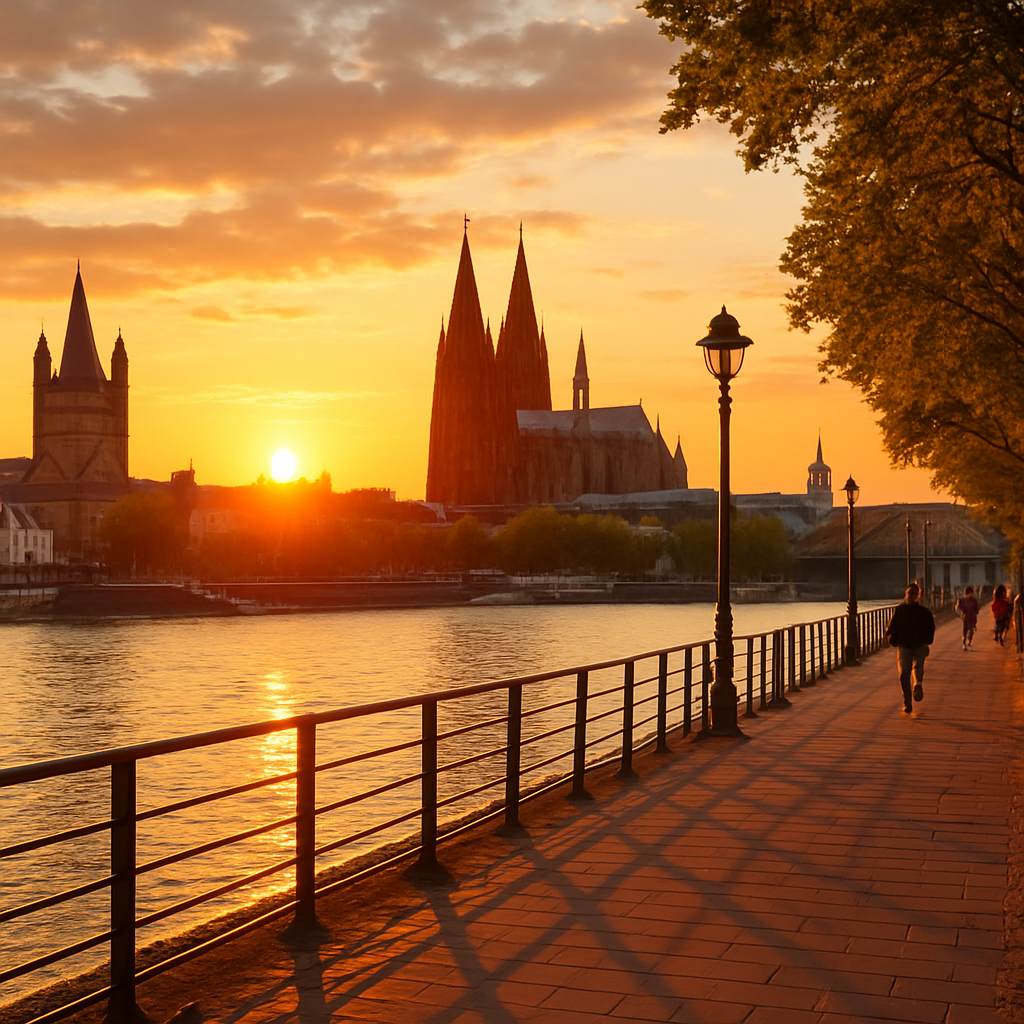 The Rhine Promenade at Golden Hour — Cologne, Germany