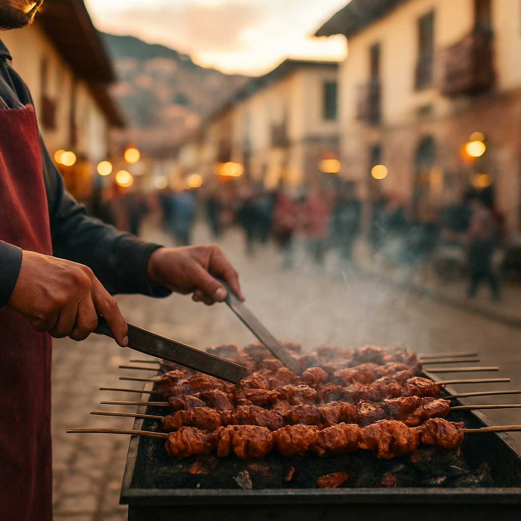 Anticuchos After Dark at Plazoleta San Francisco — Cusco, Peru