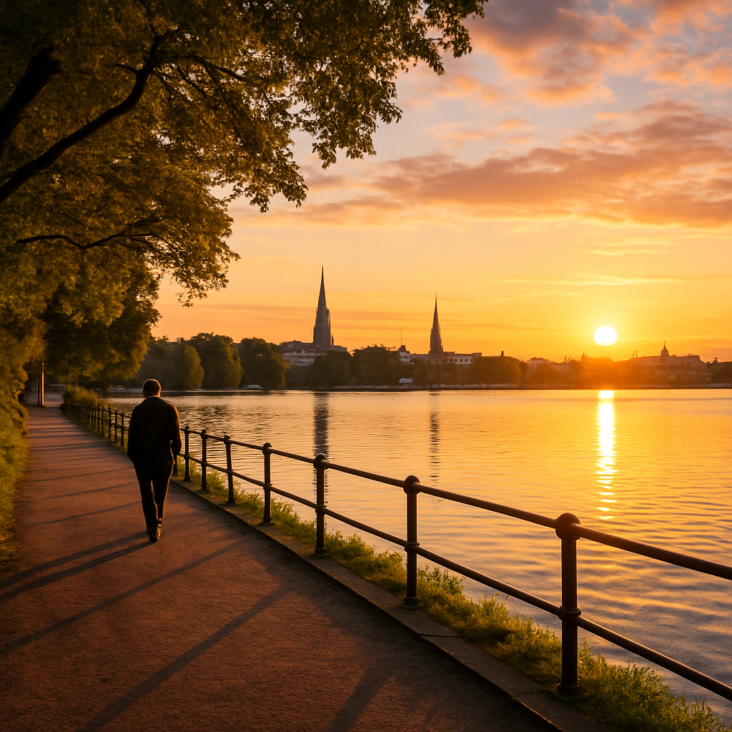 Außenalster Walk at Golden Hour — Hamburg, Germany