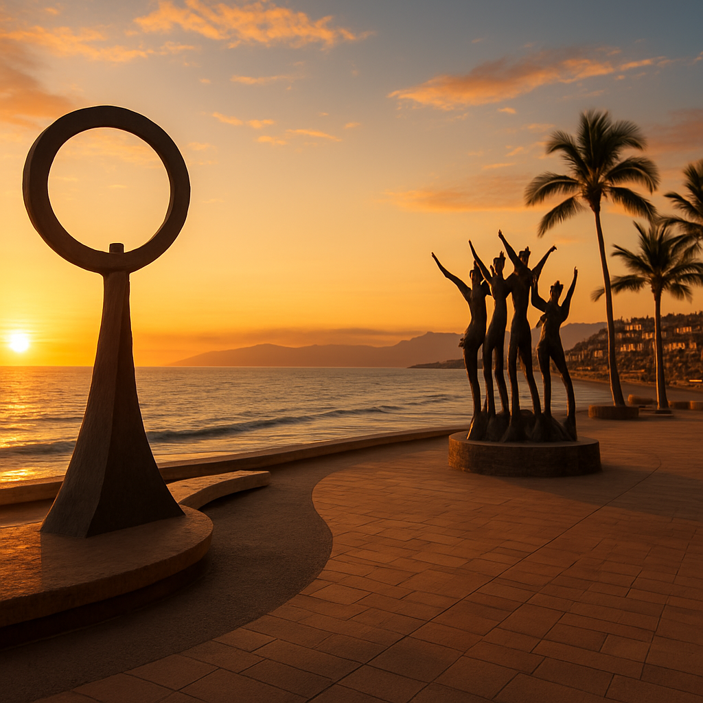 Malecón Sculpture Walk at Sunset — Puerto Vallarta, Mexico